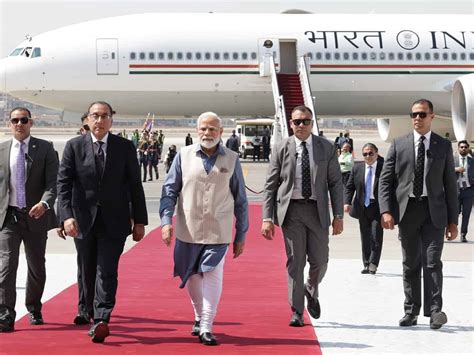pm narendra modi arrives in egypt on two day state visit