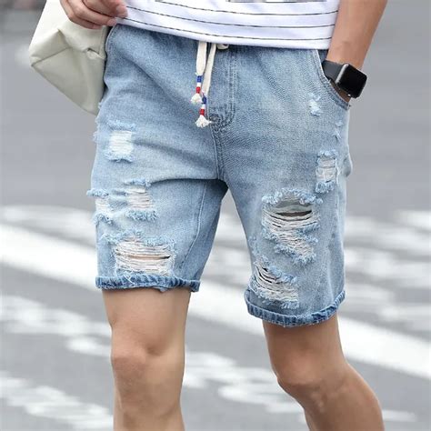 Mens White Jeans Shorts Slim Fit 2016 Fashion Summer Broken Hole Short Jeans Men Size 28 34 Mens