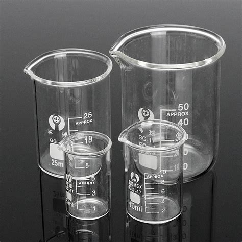 4pcs Graduated Borosilicate Glass Beaker 5ml 10ml 25ml 50ml Volumetric Laboratory Glassware