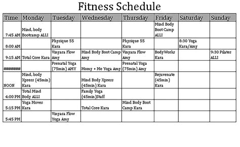 Sample Weekly Workout Schedule Template Template Fitness Schedule