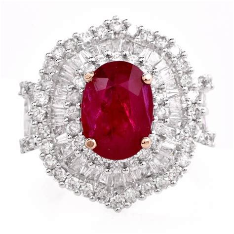 1980s ruby diamond triple halo cluster cocktail ring at 1stdibs