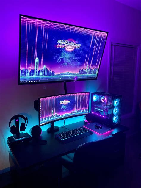 Had To Jump On The 80s Neon Theme Computer Gaming Room Gaming Room