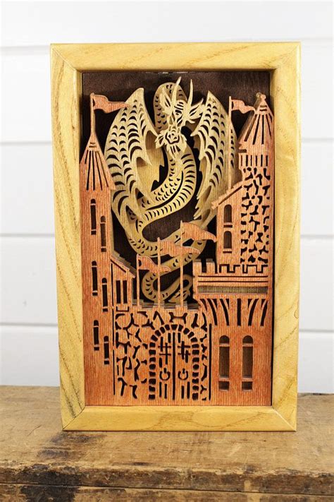 Vintage Dragon Castle 3d Layered Wood Art Picture Wall Hanging Hangs