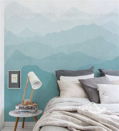 Mountain Mural Wallpaper Grayish Mint Winter Mountain Mural Ombre Mountain Extra Large Wall