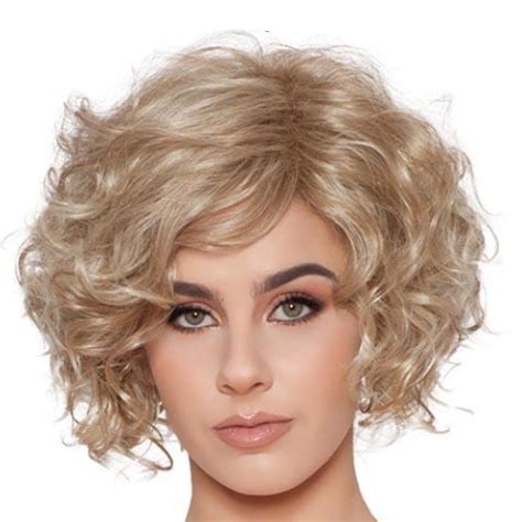 Swiking Short Blonde Curly Wigs For White Women With Side Bangs Fluffy Natural Synthetic Fiber