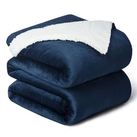 Bedsure Sherpa Fleece Throw Blanket For Couch Navy Blue Thick Fuzzy