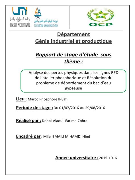 Rapport De Stage Ocp Pdf Phosphate Stockage De Lénergie