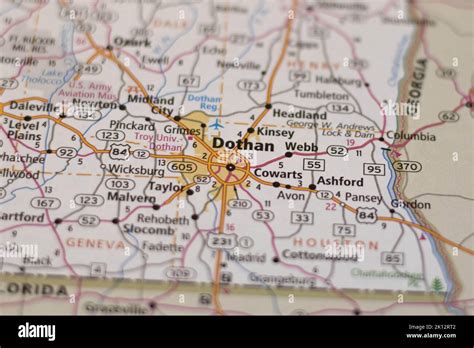 The City Of Dothan Alabama On A Road Map Upclose Stock Photo Alamy