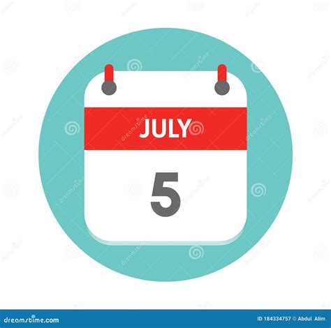 July 5 Vector Flat Daily Calendar Icon Date And Time Day Month
