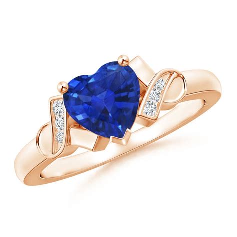 Solitaire Blue Sapphire Heart Ring With Diamond Accents Angara