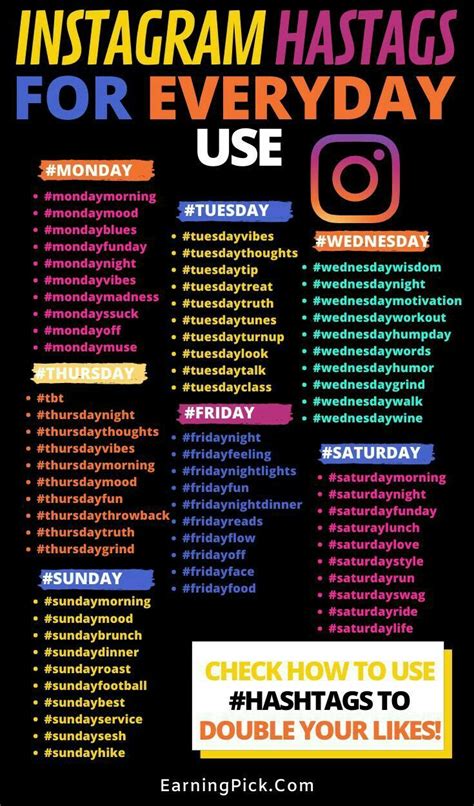 An Instagram Poster With The Words Instagram Hashs For Every Day To Use