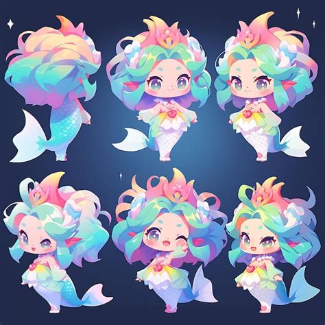 Premium Photo Character Anime Of Female Chibi Kawaii Neon Mermaid Fashion Oceanic Colors Seas