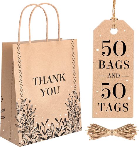 50 Pack Thank You T Bags With 50 Tags Thank You Bags