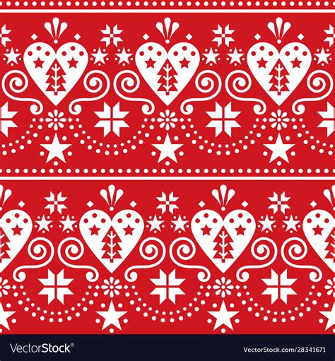Scandinavian Christmas Folk Art Seamless Pattern Vector Image