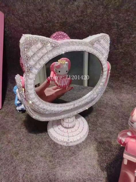 White Rhineston Girls Mirror Make Up Mirror For Women Females Kitten Inspired Sparkly Crystal