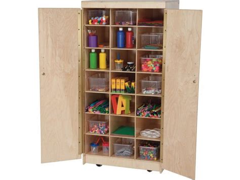 Mobile Wooden Teacher Cubby Storage Cabinet W Bins Wde 18401pp