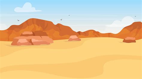 Dunes Flat Vector Illustration Sand Desert Exploration Panoramic