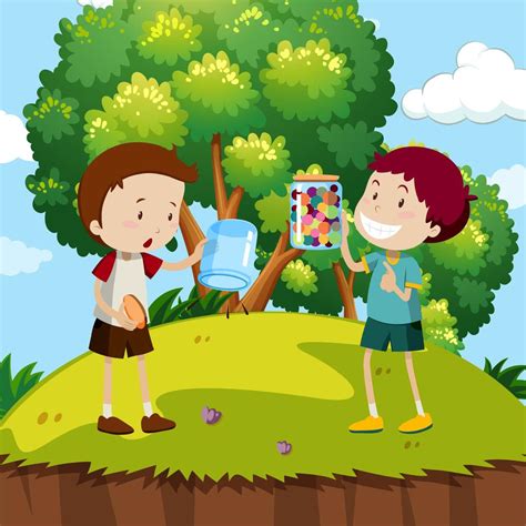 Two Boys With Colorful Marbles In The Park 447903 Vector Art At Vecteezy