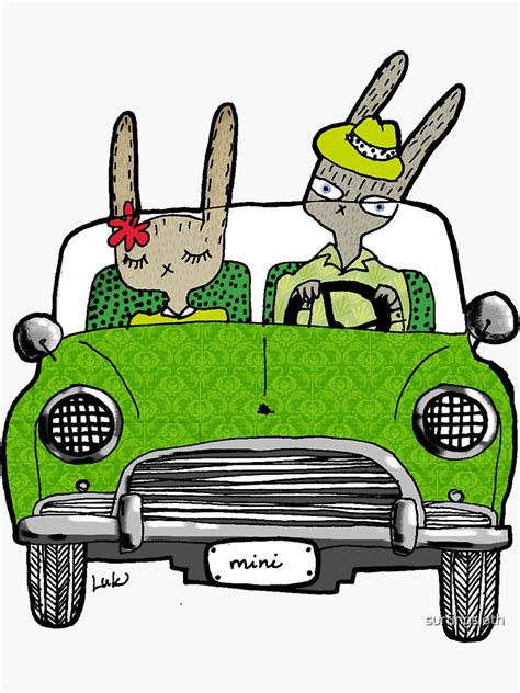 rabbits in a car sticker for sale by surfingsloth redbubble