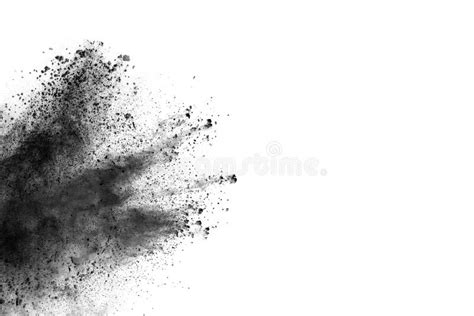 Closeup Of Black Dust Particles Splash Isolated On Background Stock
