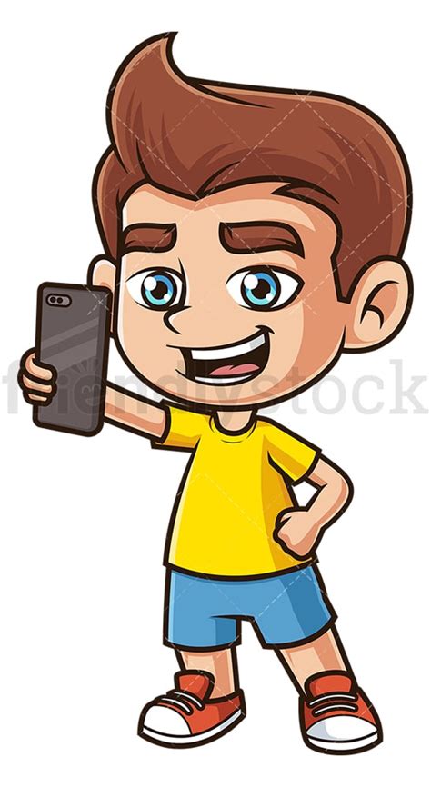Caucasian Boy Taking Selfie Cartoon Clipart Vector Friendlystock