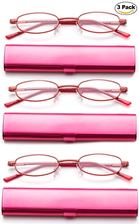 newbee fashion portable compact reading glasses in aluminum case metal oval shaped reading