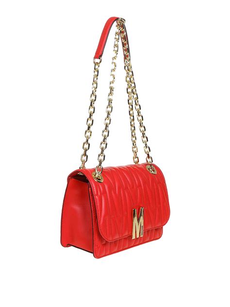 Shoulder Bags Moschino M Quilted Red Leather Cross Body Bag