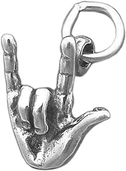 925 Sterling Silver 3d I Love You Hand Sign Language Charm