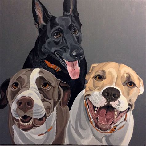 Custom Pet Portrait, Multiple Pet Portrait, 3 Pet Portrait, Hand Painted Dog Portrait, 24