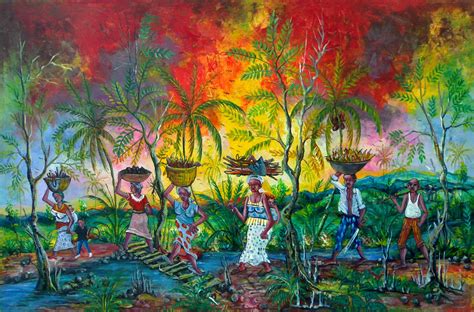Back From The Harvest Art Cameroon African Paintings