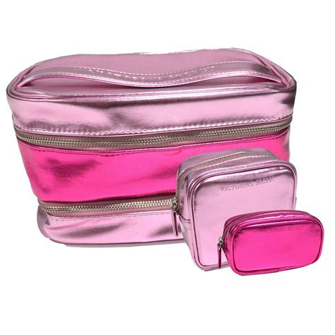Victorias Secret 3 Piece Pink Cosmetic Travel Bag