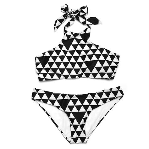 trangel 2018 women s print high neck brazilian bikini set push up padded bow swimwear swimsuit