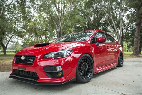 Pure Red Subaru Wrx Paired With Ambit Re83 Roto Forged Gloss Black