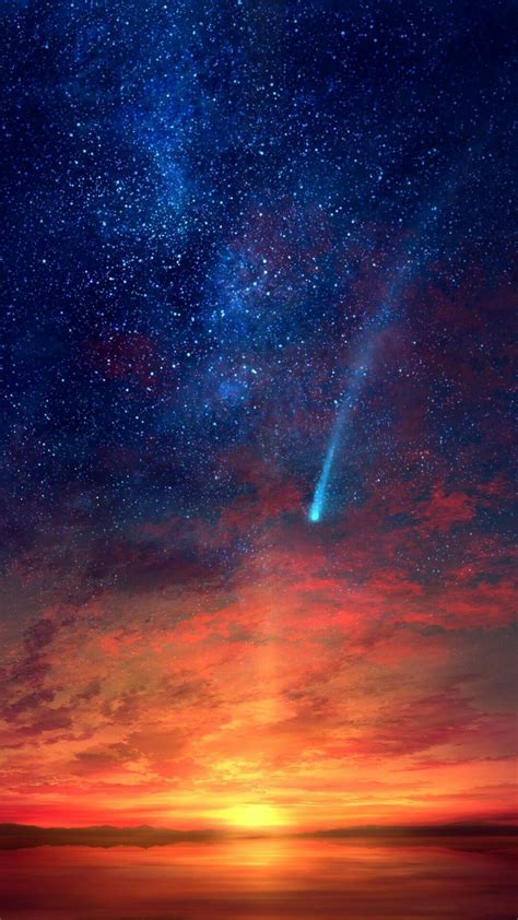 Illustration Sunset With Comet Wallpaper 일몰 벽지 풍경 배경화면 미적 월페이퍼
