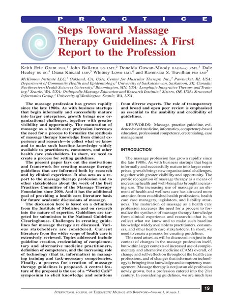 Pdf Steps Toward Massage Therapy Guidelines A First Report To The