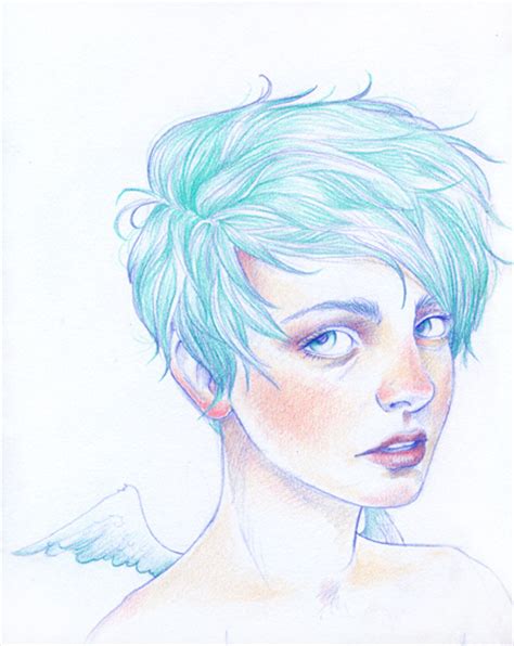 Art Blue Hair Colorful Drawing Girl Sketch Image 86741 On