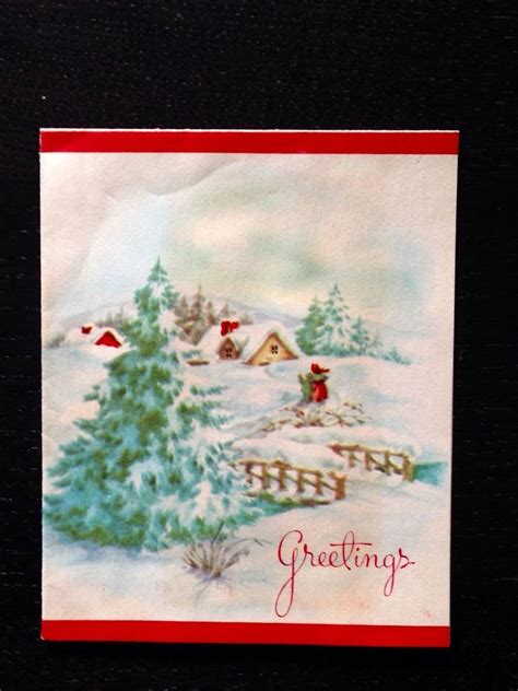 Vintage Christmas Card Winter Country Outdoor Scene Snow