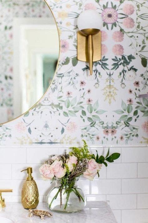 57 Trendy Floral Wallpaper Bathroom Interiors With Images Floral