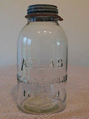 Vintage Quart Clear Atlas Strong Shoulder Mason Canning Jar With Zinc