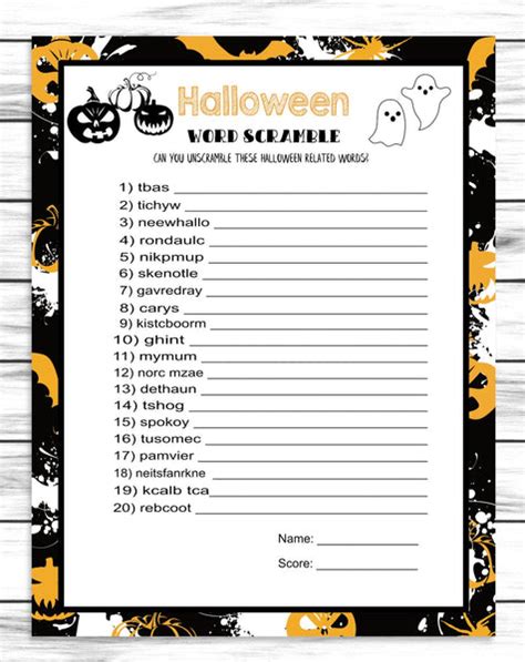 Halloween Word Scramble Costume Party Game Printable Or Virtual Kids