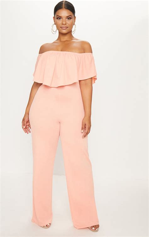 Plus Coral Bardot Frill Culotte Jumpsuit Prettylittlething