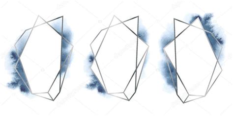 Polygonal Frames Set Silver Glitter Triangles Geometric Shapes