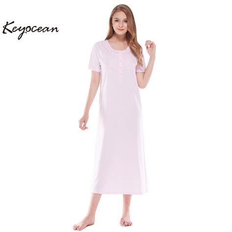 Keyocean Womens Nightgowns 100 Cotton Lace Trim Short Sleeve Solid Long Nightgown Or Sleepwear