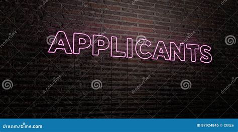 Applicants Realistic Neon Sign On Brick Wall Background 3d Rendered