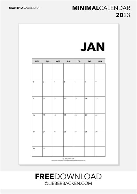 Minimal Calendar Freebie Printables Minimalistischer Kalender