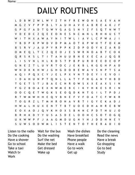 DAILY ROUTINES Word Search WordMint