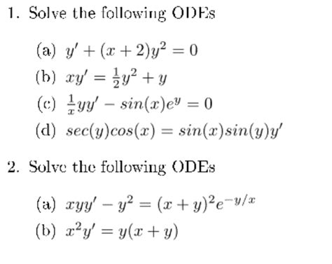 Solved Solve The Following Odes Y X 2 Y2 0 Xy