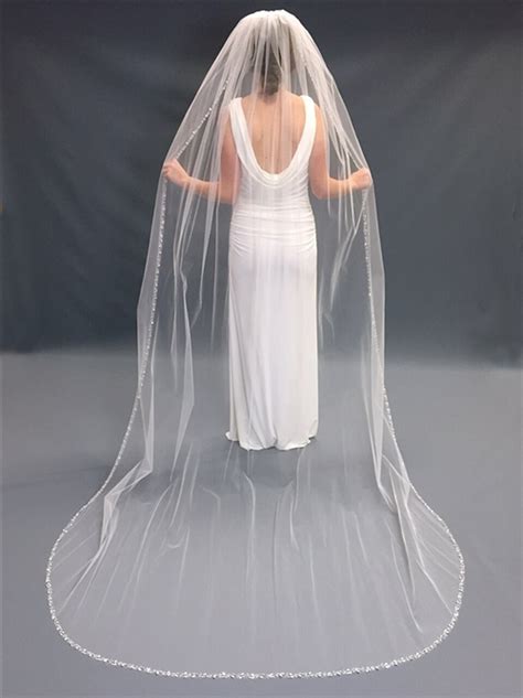 Beautifully Beaded Pearl And Crystal Edge Wedding Veil Beaded Veil Cathedral Beaded Veils