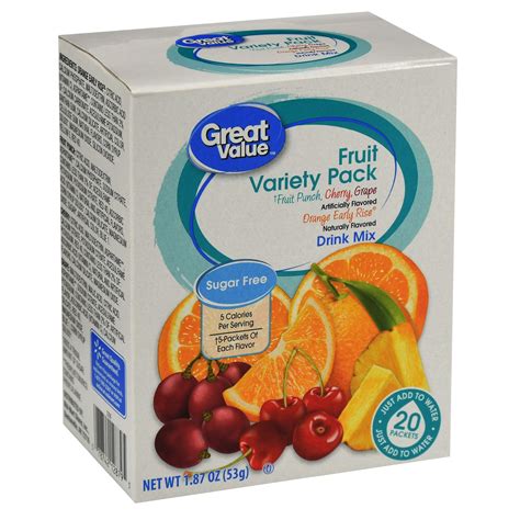 Great Value Sugar Free Assorted Fruit Drink Mix Variety Pack 187 Oz