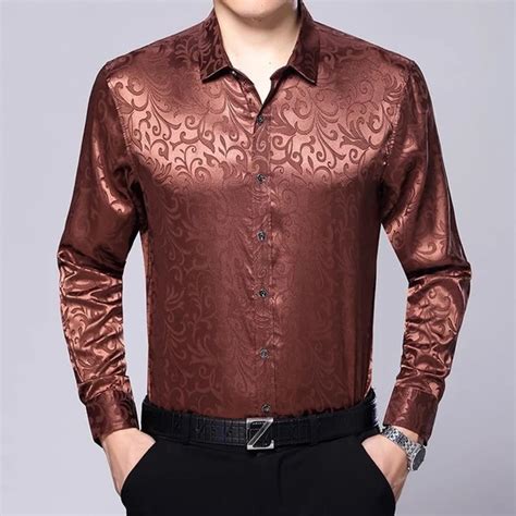 New Arrival 2017 Autumn And Spring Mens Satin Silk Shirts Fashion Stripe